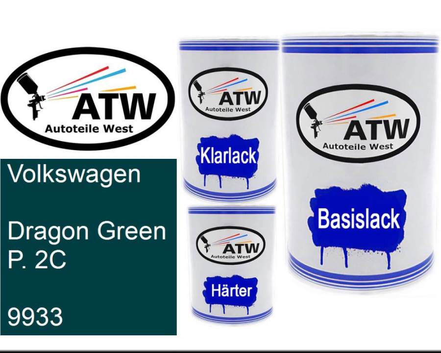 Volkswagen, Dragon Green P. 2C, 9933: 500ml Lackdose + 500ml Klarlack + 250ml Härter - Set, von ATW Autoteile West.